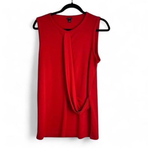 ANN TAYLOR Sleeveless Blouse Draped Front Top Red Flowy Size Large - Picture 1 of 9